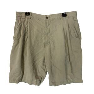 Tommy Bahama Chino Shorts Mens 38 Beige Silk Relaxed Fit Pleated Front High Rise